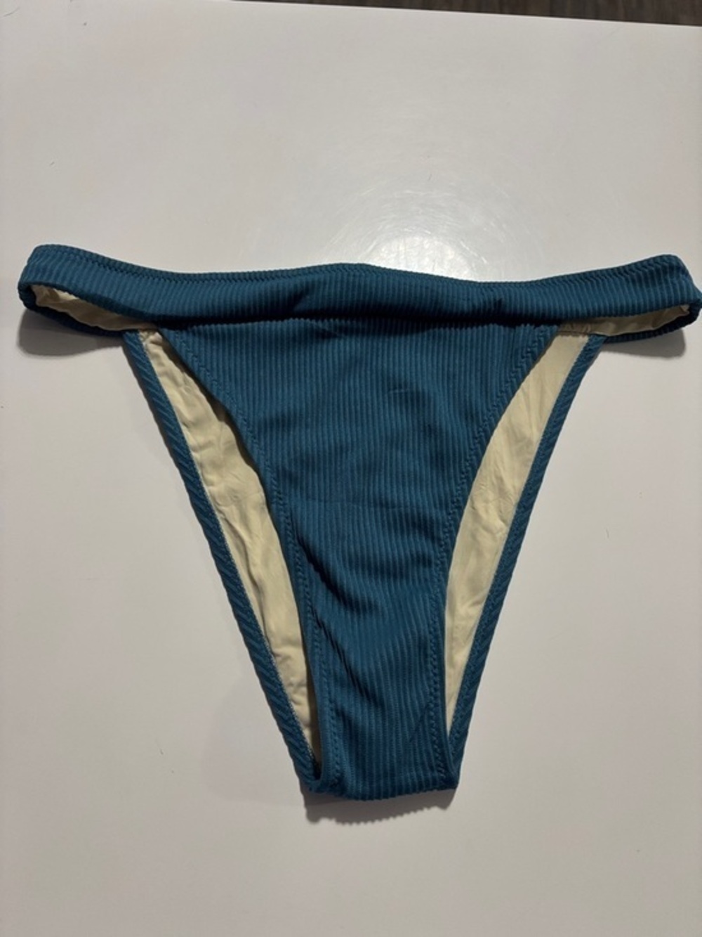 Zaful Teal Ribbed High-Cut Bikini Bottom